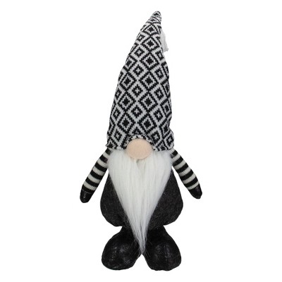 Northlight 17" Black and White Plush Knit Gnome Christmas Figure