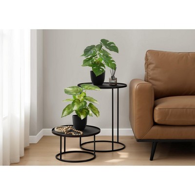 Artificial Plant, 13" Tall, Monstera Calthea, Indoor, Faux, Fake, Table, Greenery, Potted, Set Of 2, Decorative, Green Leaves, Black Pots