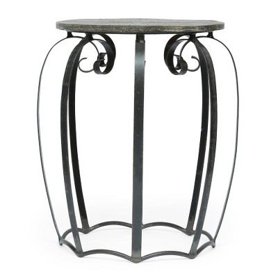 MAXZZZ Industrial Mango Wood Side Table - Handcrafted Metal Frame Accent Table, 21.75" Modern Drum Design, Unique Spalted Wood Top, Chic Home Décor