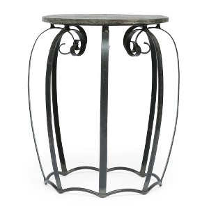 MAXZZZ Industrial Mango Wood Side Table - Handcrafted Metal Frame Accent Table, 21.75" Modern Drum Design, Unique Spalted Wood Top, Chic Home Décor - 1 of 1