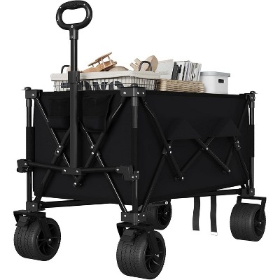 350lbs Heavy Duty Utility Beach Wagon Cart , Extra Long Foldable WagonCart with Cup Holders for Sand