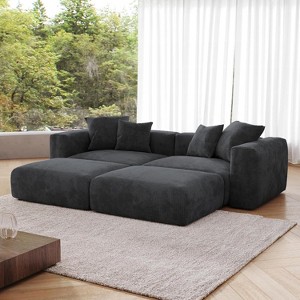Corduroy Sectional Couches for Living Room, Modular Sectional Couch with Chaise Ottomans, 4 Seater Sofa Bed for Living Room, Apartment - 1 of 4