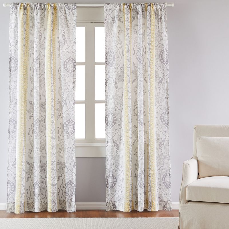 St. Claire Damask Lined Curtain Panel with Rod Pocket - Levtex Home, 1 of 4