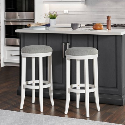 Natick 30" White Rubberwood Backless Bar Stools, Set of 2