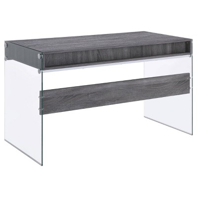 Weathered Gray 2-Drawer Writing Desk with Glass Sides