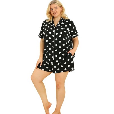 Image of Agnes Orinda Women's Plus Size Bottom Polka Dots Short Sleeve Home Pajama Sets Black 3X