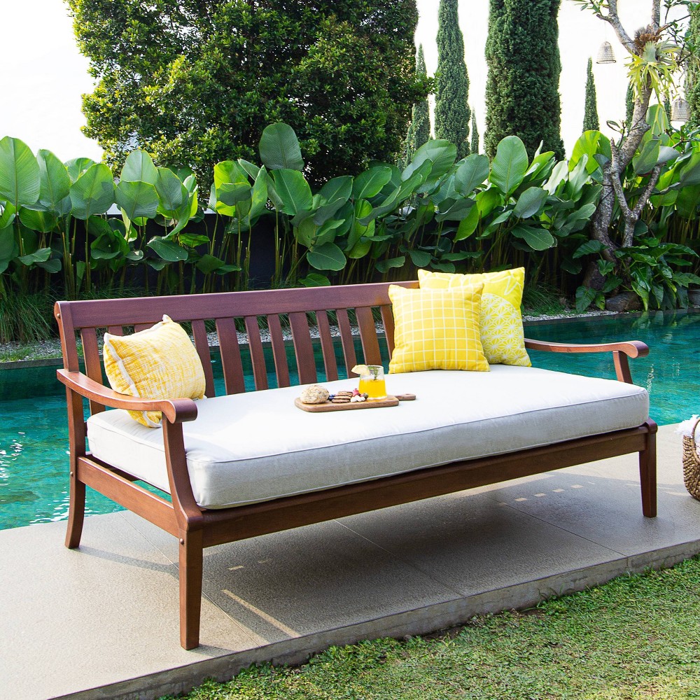 Sonoma Lane Anson Solid Mahogany Outdoor Sofa Daybed with Oyster Zippered Cushions – Weather-Resistant