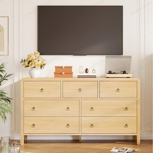 Dresser for Bedroom with 7 Drawers, Modern Chest of Drawers with Metal Handle, Wooden Dresser TV Stand, Closet Clothes Storage Organizer, Oak - 1 of 4