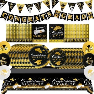Treasures Gifted Gold Graduation Party Supplies Complete Set for 16 Guests - 1 of 1