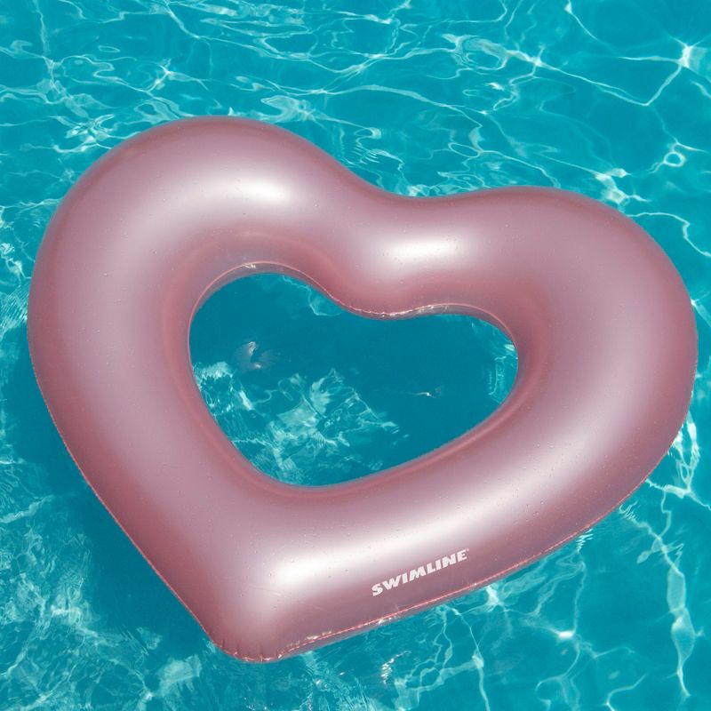 Swimline 68" Metallic Pink Heart Shaped Inner Tube Swimming Pool Float, 2 of 4