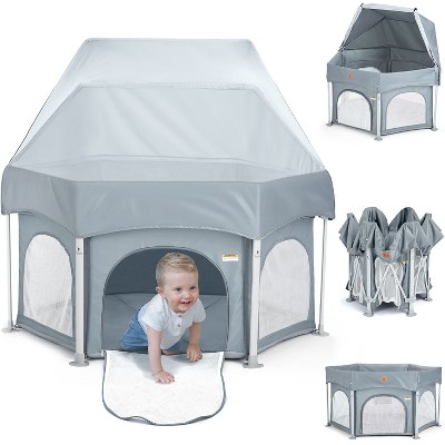 BabyBond Baby Playpen with Canopy, Portable Baby Playard for Outdoor and Indoor, 53"x53" Wide