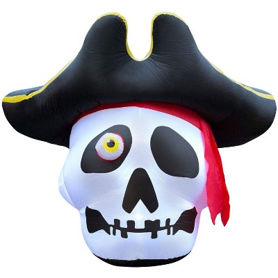 Holidayana HD-YI-HW-SKULLPH 5 Foot Tall Air Blown Inflatable LED Halloween Pirate Skull Yard Decoration with Blower Fan and Ground Anchor Stakes