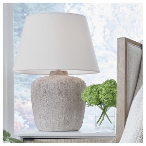 Signature Design by Ashley Danry Distressed Cream Table Lamp, Metal Base with Fabric Shade, 3-Way Switch - 1 of 4