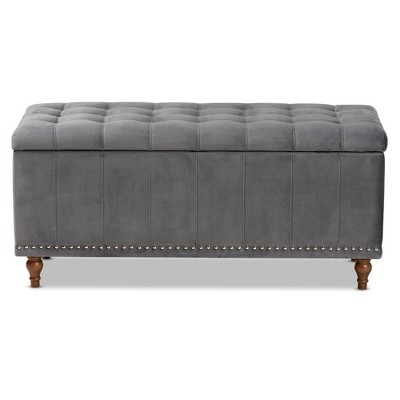 Kaylee Gray Velvet Tufted Storage Ottoman Bench