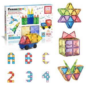 PICASSO-TILES 63PCS Magnetic Tiles for Kids – STEM Construction Building Blocks Set, Educational Creative Learning Toy for Boys & Girls - 1 of 4