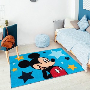 Licensed Disney Mickey Mouse Stars Blue Black Yellow Soft Polyester Digital Printed Easy Care Non-Slip Kids Area Rug, 3x5 - 1 of 4