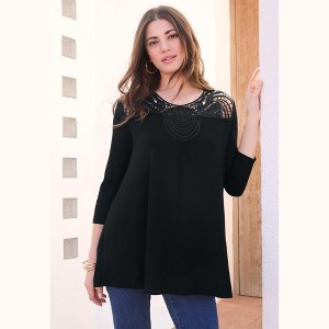 Roaman's Lace Embellished Swing Ultra Femme Top - 1 of 4