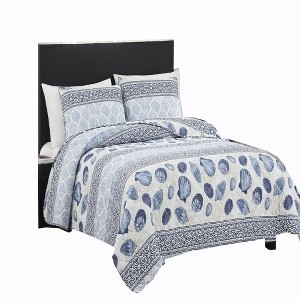 RT Designers Collection Melrose Bahama 3-Pieces Elegant Stitched Quilt Set OB Queen Multicolor - 1 of 4