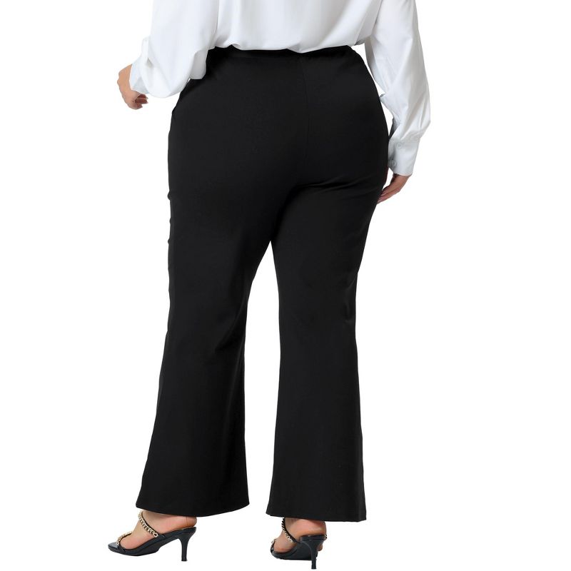 Agnes Orinda Women's Plus Size Bell Bottom Flare Leg Stretchy High Waist with Pockets Long Pants, 4 of 6