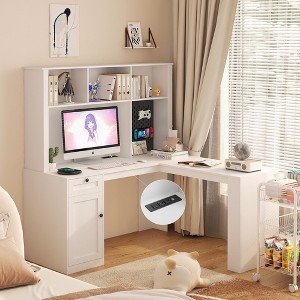 L-Shaped Home Office Desk with USB Charger, Drawers & Bookshelf ¨C Modern Corner Gaming & Study Table - 1 of 4