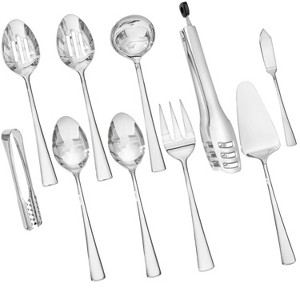 Aoibox 10-Piece Stainless Steel Serving Utensil Set with Slotted Spoon, Fork, Tong, Soup Ladle, Cake Server, Butter Knife, Ice Tong for Buffet,Parties - 1 of 4