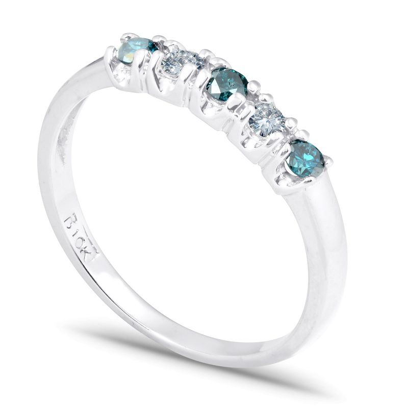 Pompeii3 1/4ct Treated Blue & White Diamond 5-Stone Wedding Womens Ring 10K White Gold, 3 of 6