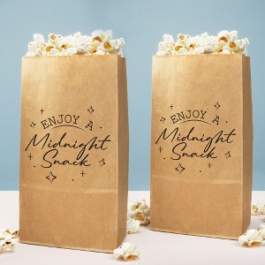 Big Dot of Happiness Midnight Snack Popcorn Bags, Late Night Wedding Favor Snack Treats, Free-Standing Individual Kraft Brown Paper Bags - 25 Count - 1 of 4
