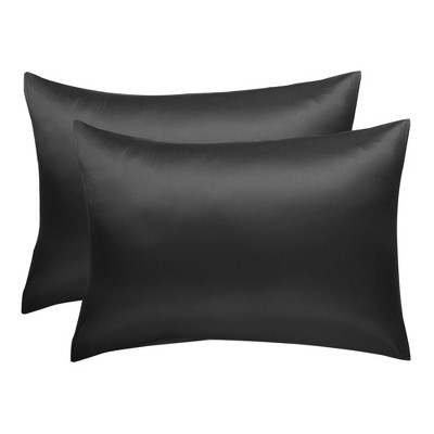 2 Pcs Queen(20"x30") Silky Satin Luxury Pillow Cases Black - PiccoCasa