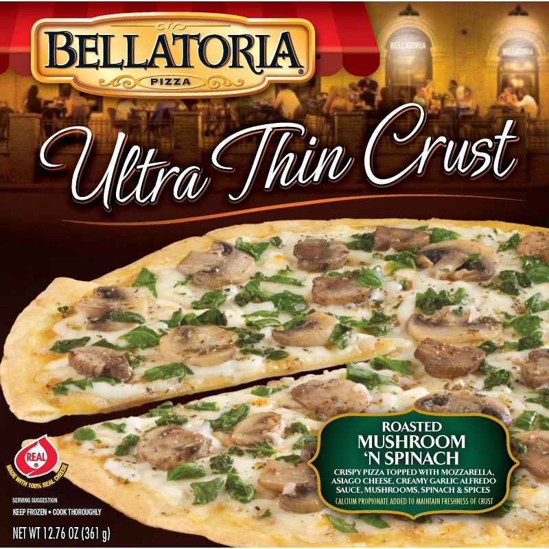 Bellatoria Ultra Thin Crust Roasted Mushroom N&#39; Spinach Frozen Pizza - 12.76oz, 1 of 4