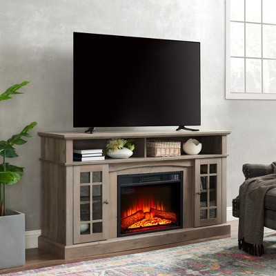 58 Inch Rustic Wood TV Stand & Media Entertainment Center Console Table for TVs up to 65 Inches with Open Storage Shelves & Cabinets