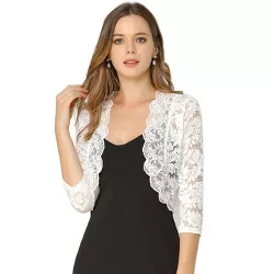 Allegra K Women's Elegant 3/4 Sleeve Sheer Floral Lace Shrug White Medium :  Target