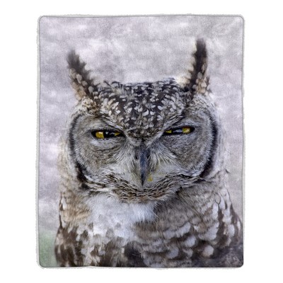 Hastings Home Lightweight Hypoallergenic Sherpa Fleece Throw Blanket With Owl Print Pattern for Adults and Kids