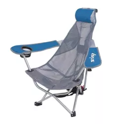 Kelsyus Mesh Folding Portable Backpack Beach Chair w/Headrest & Cup Holder, Blue and Gray
