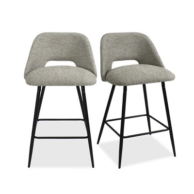 Light Gray Upholstered Counter Height Stools with Black Metal Frame, Set of 2