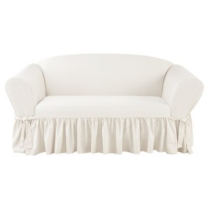 Essential Twill Ruffle Loveseat Slipcover White - Sure Fit