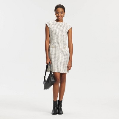 Women's Cap Sleeve Tweed Mini Dress - A New Day™ White Check XS : Target