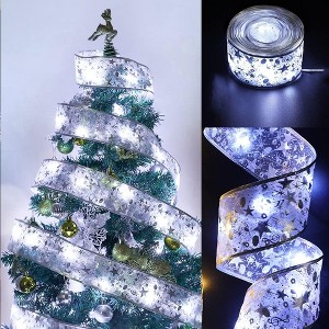 WOPET 16FT Christmas Ribbon Lights (2-Pack) - 100 LED Silver Cold Light String with Bows for Tree, Party & Holiday Decor - 1 of 1