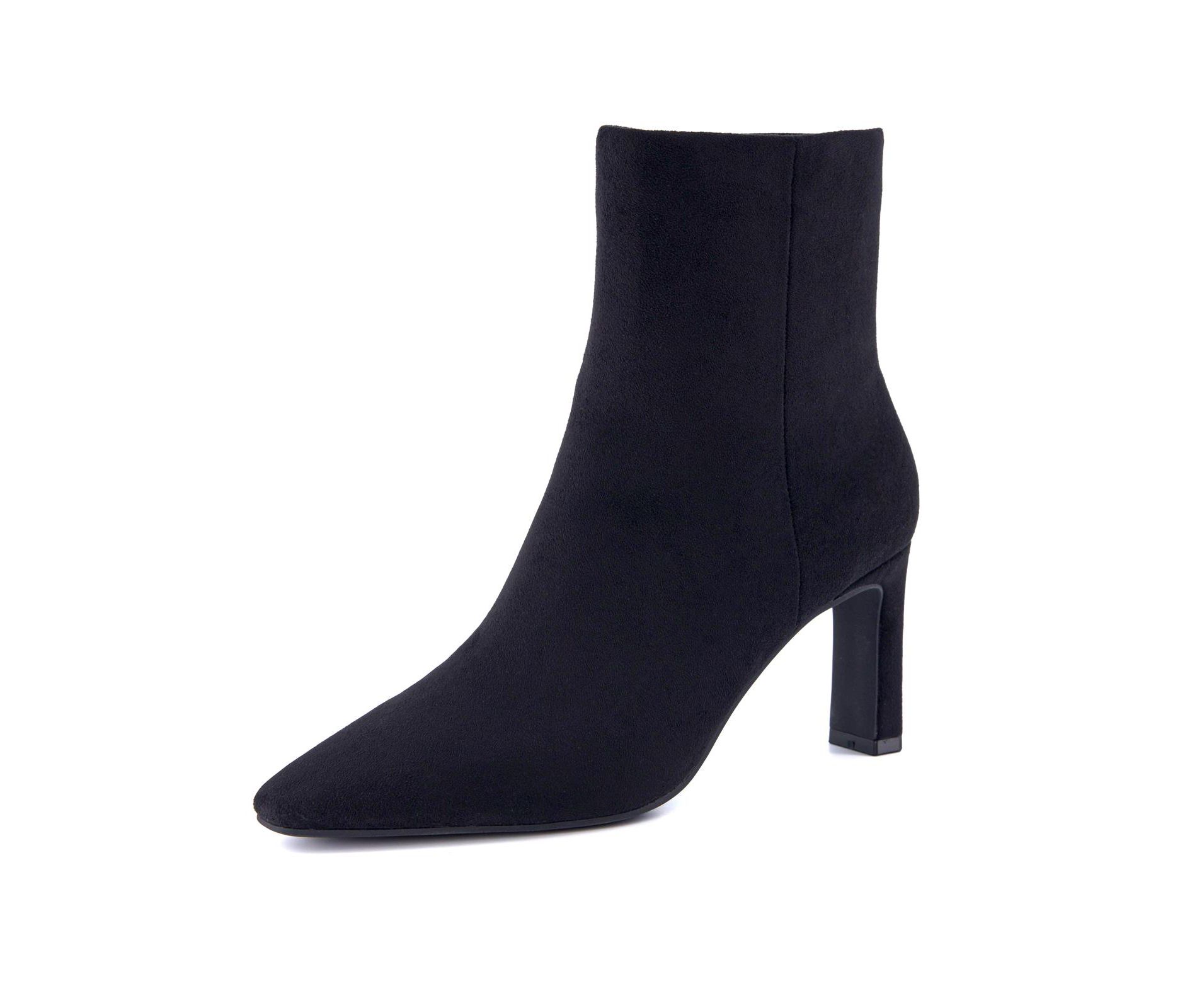 CUSHIONAIRE Giana Womens High Heel Ankle Boots, Square Toe Vegan Suede Mid Block Heel Dress Booties for Office