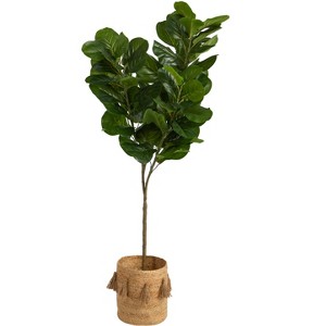Nearly Natural 6-ft Fiddle Leaf Fig Artificial Tree in Handmade Natural Jute Planter with Tassels - 1 of 4