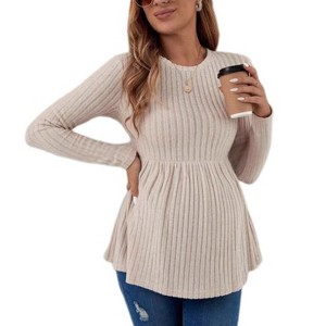 Coolmee Womens Maternity Tops Long Sleeve Pregnancy Tunic Blouses Crew Neck Ribbed Shirts Pregnant Clothes - 1 of 4