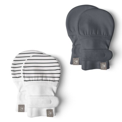 Image of Goumi viscose from Bamboo + Organic Cotton 2pk Stay-On Mitts - 3-6m - midnight/stripe gray