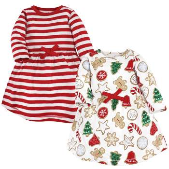 Touched by Nature Infant and Toddler Girl Organic Cotton Long-Sleeve Dresses, Christmas Cookies