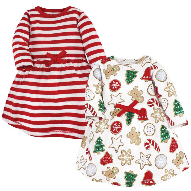 Touched by Nature Infant and Toddler Girl Organic Cotton Long-Sleeve Dresses, Christmas Cookies, 1 of 5