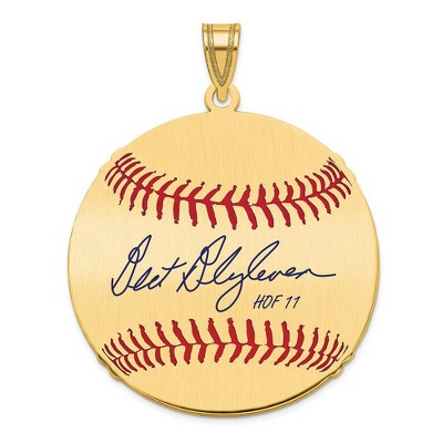 Black Bow Jewelry 14K Gold Plated Bert Blyleven Signature LG Enamel Baseball Pendant