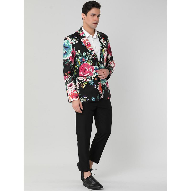 Lars Amadeus Men's Slim Fit One Button Prom Floral Print Blazer Jacket, 5 of 7