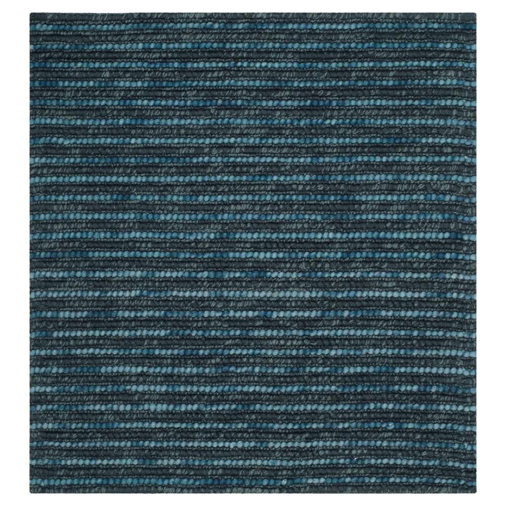  Dark Blue Stripe Woven Square Accent Rug