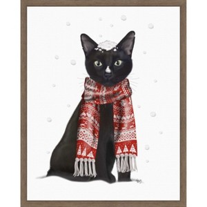 Amanti Art Black Cat Red Scarf by Fab Funky Canvas Wall Art Print Framed 16-in. W x 20-in. H. - 1 of 4