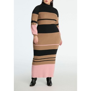 ELOQUII Women's Plus Size Striped Mock Neck Sweater Dress - 1 of 3