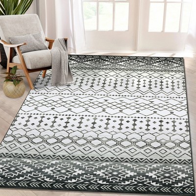 Machine Washable Moroccan Geometric Area Rug, 5' x 7' Gray