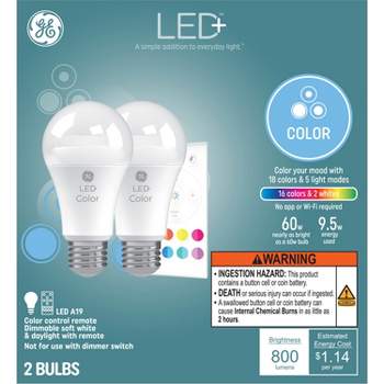 GE 2pk Medium Base Remote Included LED+ Color Changing Light Bulbs
